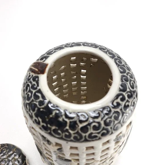 Vintage Dona Ceramics Pottery Open Work Lantern Urn Jar West Vietnam Authentic‎